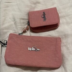 🌸 Kipling Pouch + Matching Wallet – Dusty Pink Edition 🌸